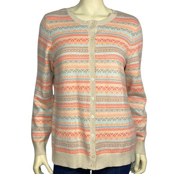 croft & barrow Sweaters - 3-FOR-$30 Croft & Barrow Sz M Knit Cardigan Sweater Fair Isle Striped Peach